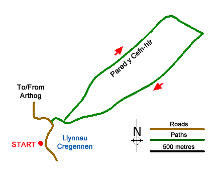 Route Map - Cregennen Lakes & Pared y Cefn-hir Walk