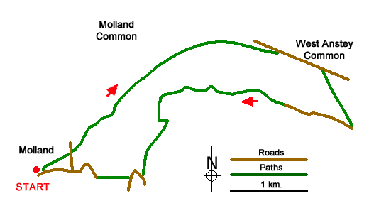 Route Map - West Anstey Common from Molland Walk