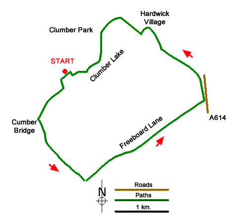 Route Map - Clumber Park & Freeboard Lane  Walk