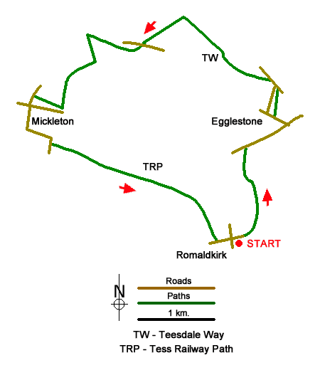 Route Map - Eggleston & Mickleton from Romaldkirk Walk