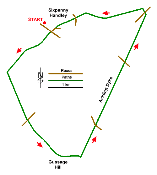 Route Map - Ackling Dyke from Sixpenny Handley Walk