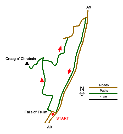 Route Map - Creagan an Fhithich from Falls of Truim Walk
