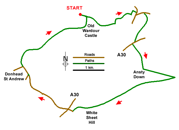 Route Map - Wardour Castle, Ansty Down & Wardour Park Walk