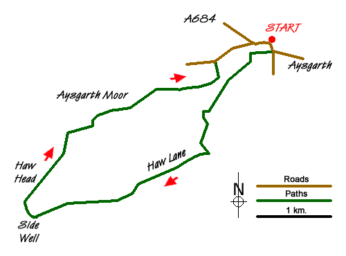 Route Map - Haw Lane & Aysgarth Moor
 Walk