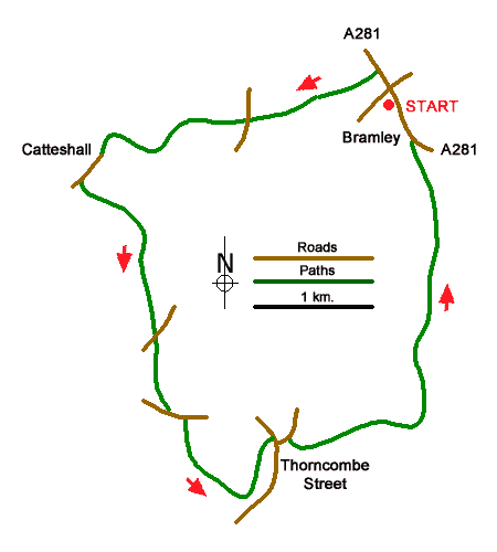 Route Map - Thorncombe Street from Bramley Walk