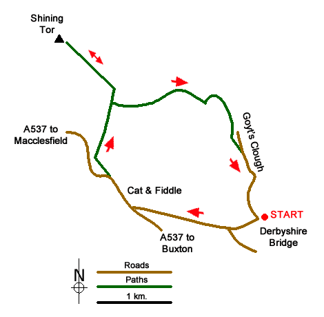 Route Map - Shining Tor & Goyt's Clough Walk