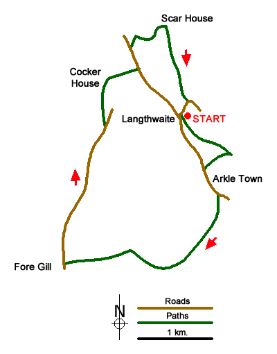 Route Map - Cringley Hill & Scar House from Langthwaite Walk